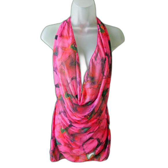 SHENHE Floral Print Halter Plunging Neck Sleeveless Backless Cover Up Dress Sz L - Picture 2 of 8